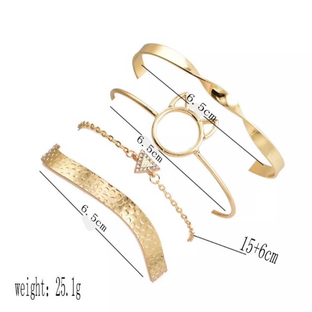 4 Piece Cat Ear Rhinestone Bangle Bracelet Set - Picture 3 of 3